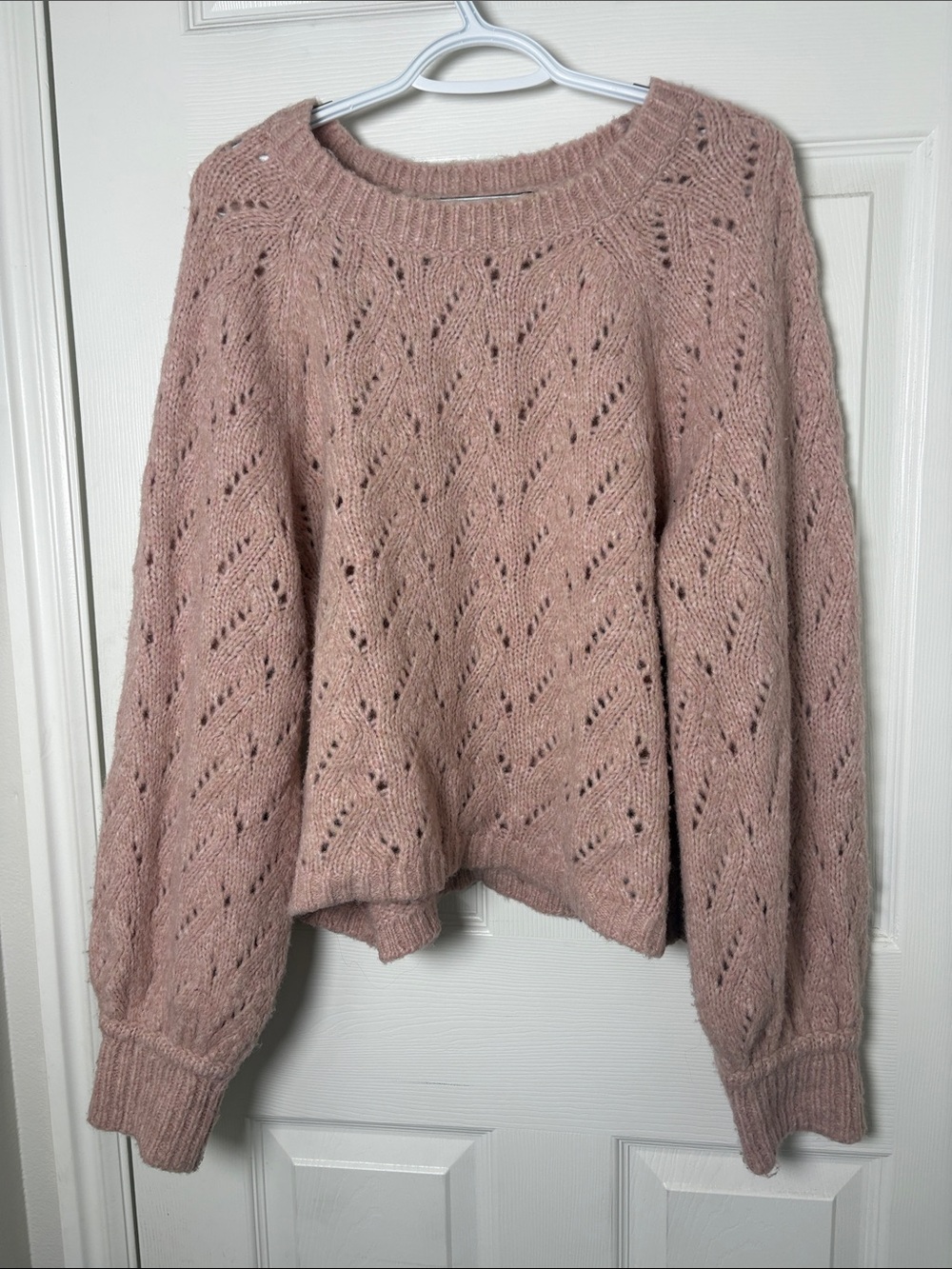 J. Crew Blush Pink Open-Knit Crewneck Sweater